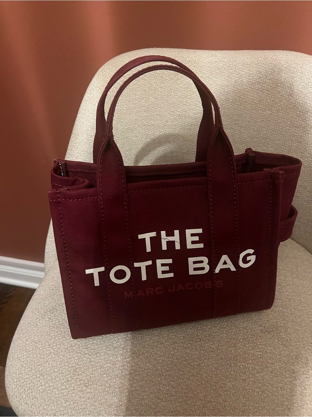Marc Jacobs Canvas Tote Bag in Burgundy with White Logo